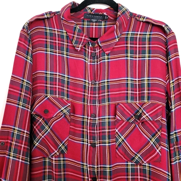 Sanctuary Red Plaid Boyfriend Shirt size XL - Picture 3 of 14